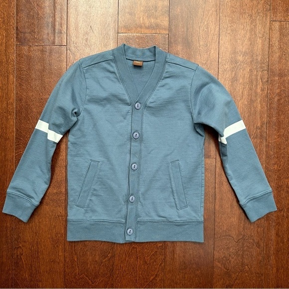 Tea Collection Boy’s Varsity French Terrycloth Button Down Cardigan, Size 4/5 - Picture 1 of 11